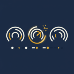 Abstract flat vector illustration of circular gauge dials and alert indicators, in deep navy, off-white and gold